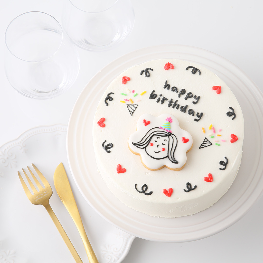 イラストクッキー クラッカー 韓国風センイルケーキ 生クリームデコレーション 4号 Irene アイリーン Cake Jp