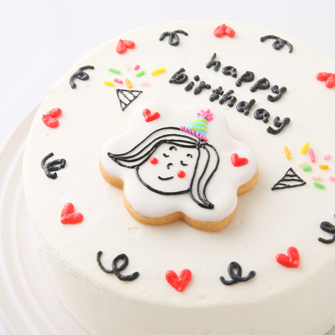 イラストクッキー クラッカー 韓国風センイルケーキ 生クリームデコレーション 4号 Irene アイリーン Cake Jp