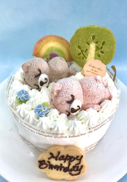 なかよしくまちゃん★ぷぅとぴぃのおひるね【虹のなかで】(白いふんわりデコ)5号