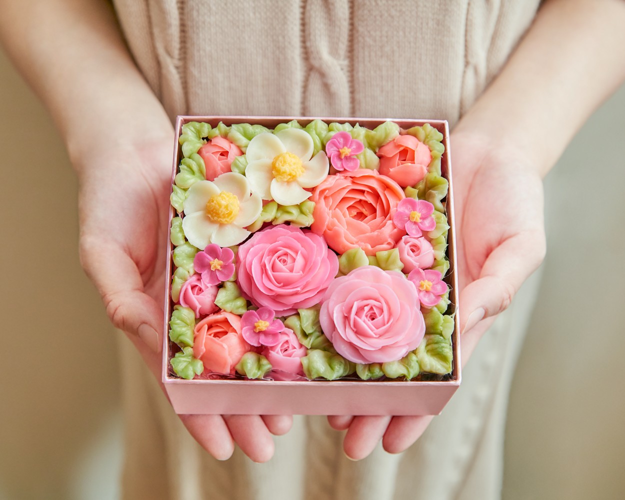 『食べられるお花のケーキ』 【Peach Pink】ボックスフラワーケーキ　　　 6