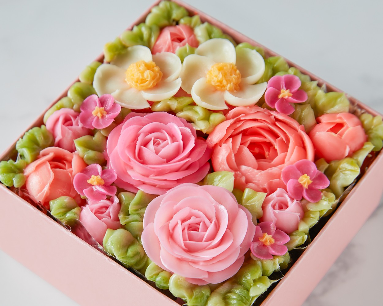 『食べられるお花のケーキ』 【Peach Pink】ボックスフラワーケーキ　　　 7