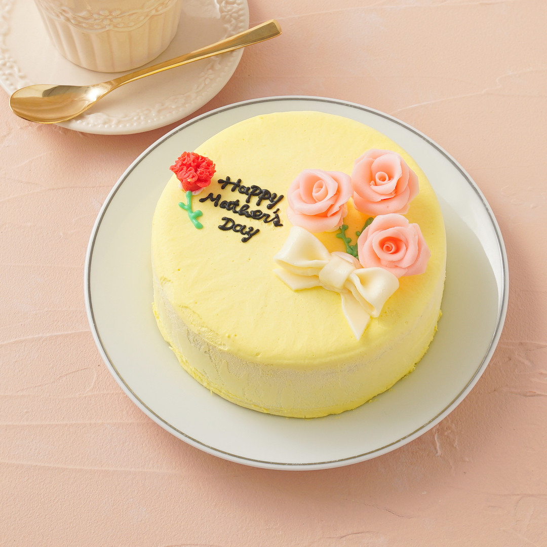 想いを伝える花言葉センイルケーキ(イエロー) ピンクのバラ「感謝・愛情・幸福」 