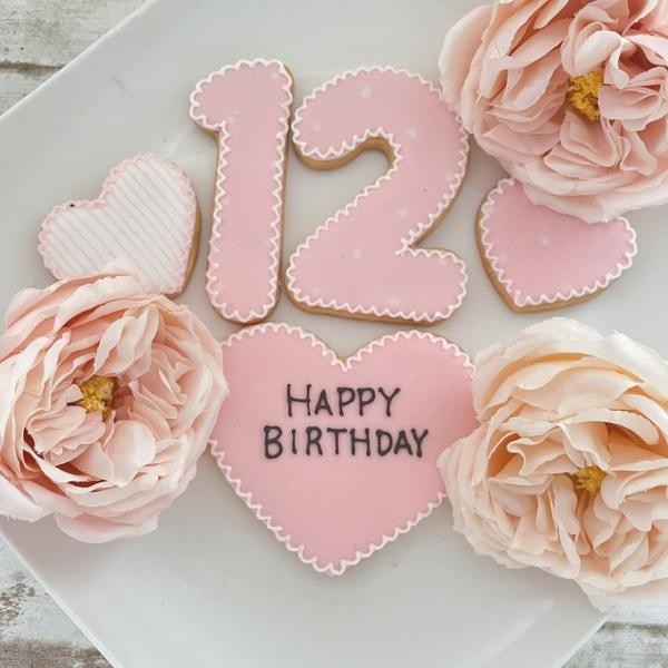 アイシングクッキー 大きな数字つきバースデーアイシングクッキーセット ピンク Dream Sweets Factory Cake Jp