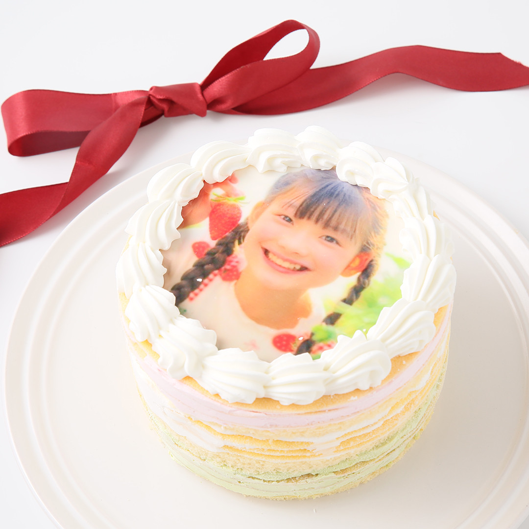 【お子様のバースデーに写真でお祝い♪】3色ミルクレープケーキ　4号 1