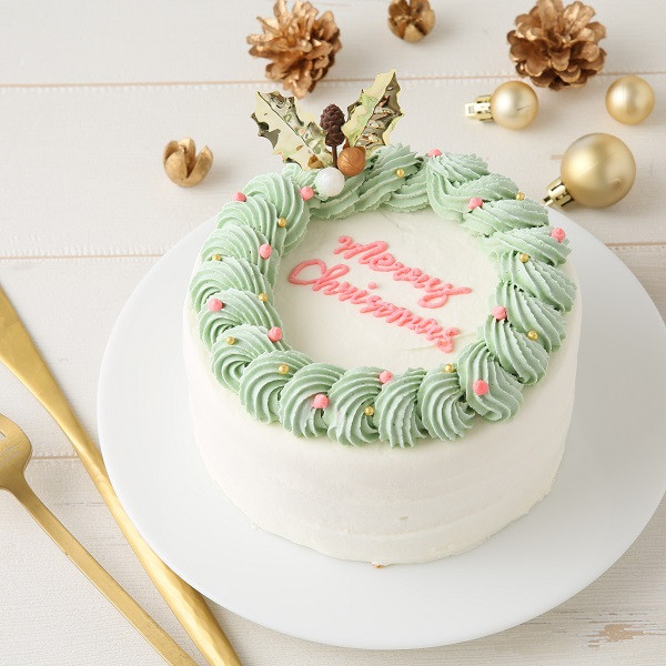 【cake.jp限定】【センイルケーキ】リースがかわいいセンイルケーキ 4号 クリスマス2022 1