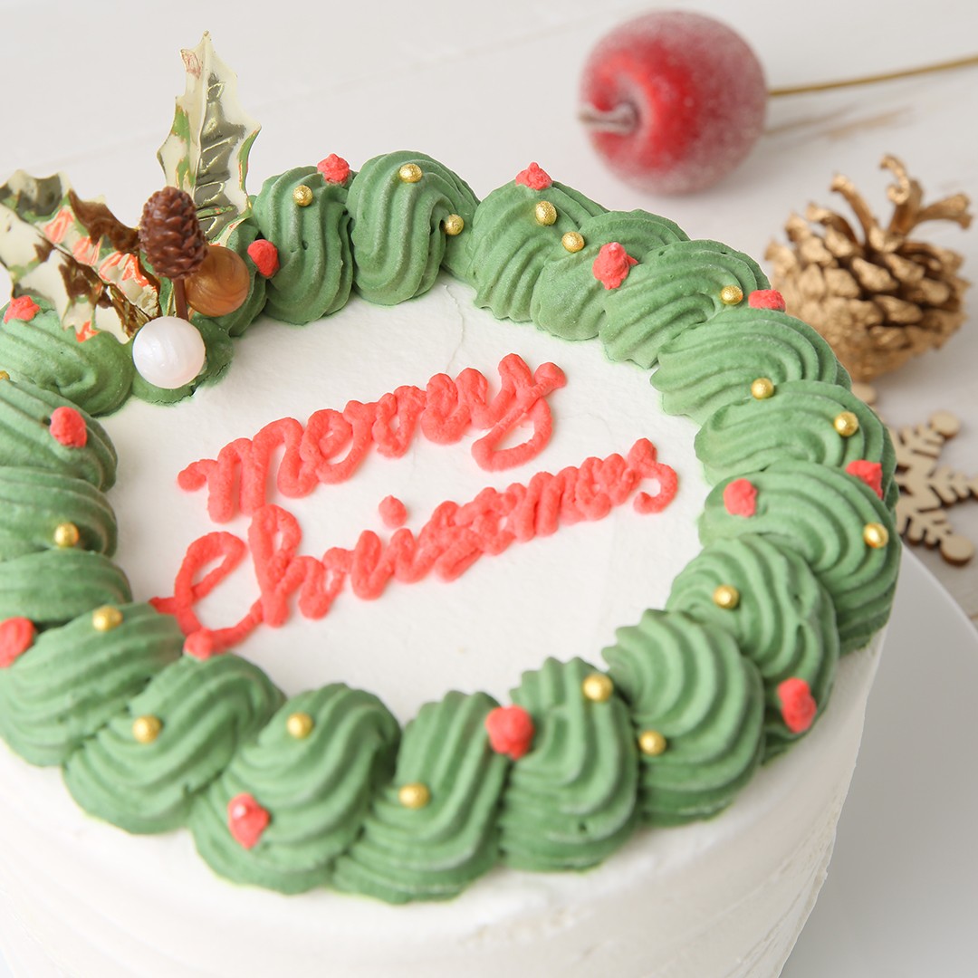 【cake.jp限定】【2021クリスマスケーキ】【センイルケーキ】リースがかわいいセンイルケーキ　4号　クリスマス2021 5