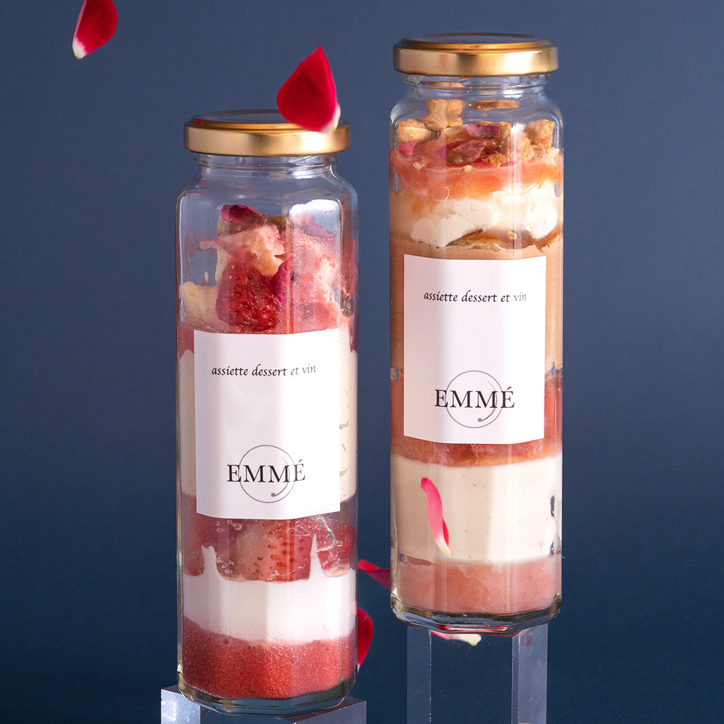 薔薇の瓶パフェ2本セット【E.F.lab×EMME×Cake.jp】表参道の人気スイーツ店[EMME]が誇る実力の一品
