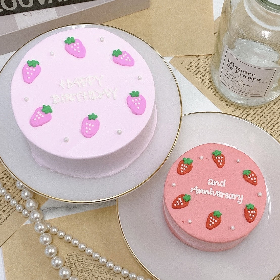 いちごデザインセンイルケーキ 3号《選べる8色|韓国|誕生日|お好きなメッセージ♪》