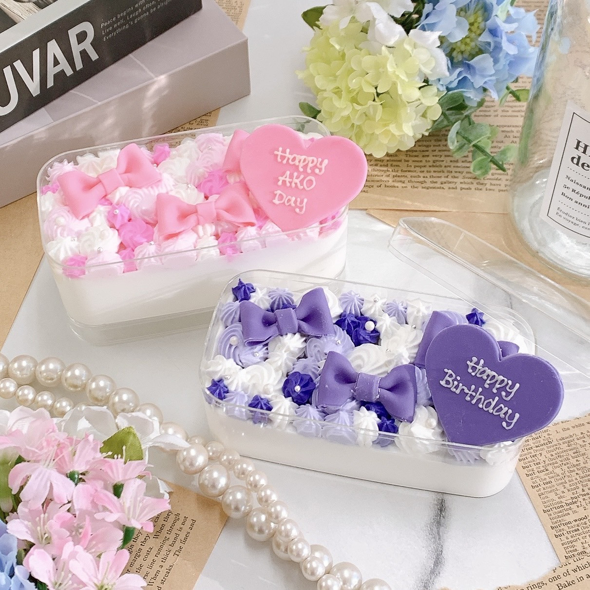 ◻︎［プチケーキBOX］ハートプレート付きリボントッピングケーキ 《選べる9色｜お好きなメッセージ♪》