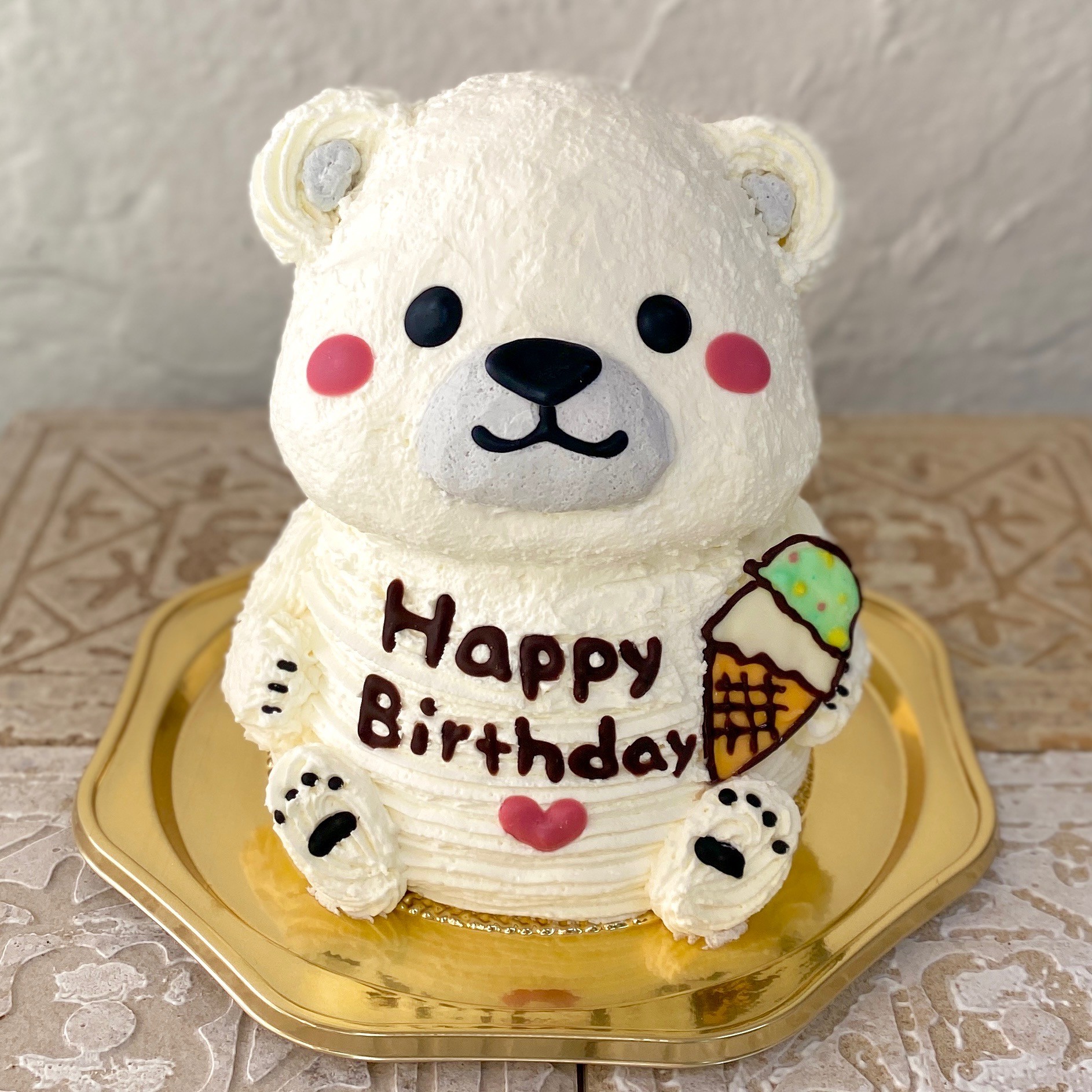 シロクマの立体ケーキ(アイスクリーム) 5号 お誕生日やお祝いに 動物ケーキ 夏