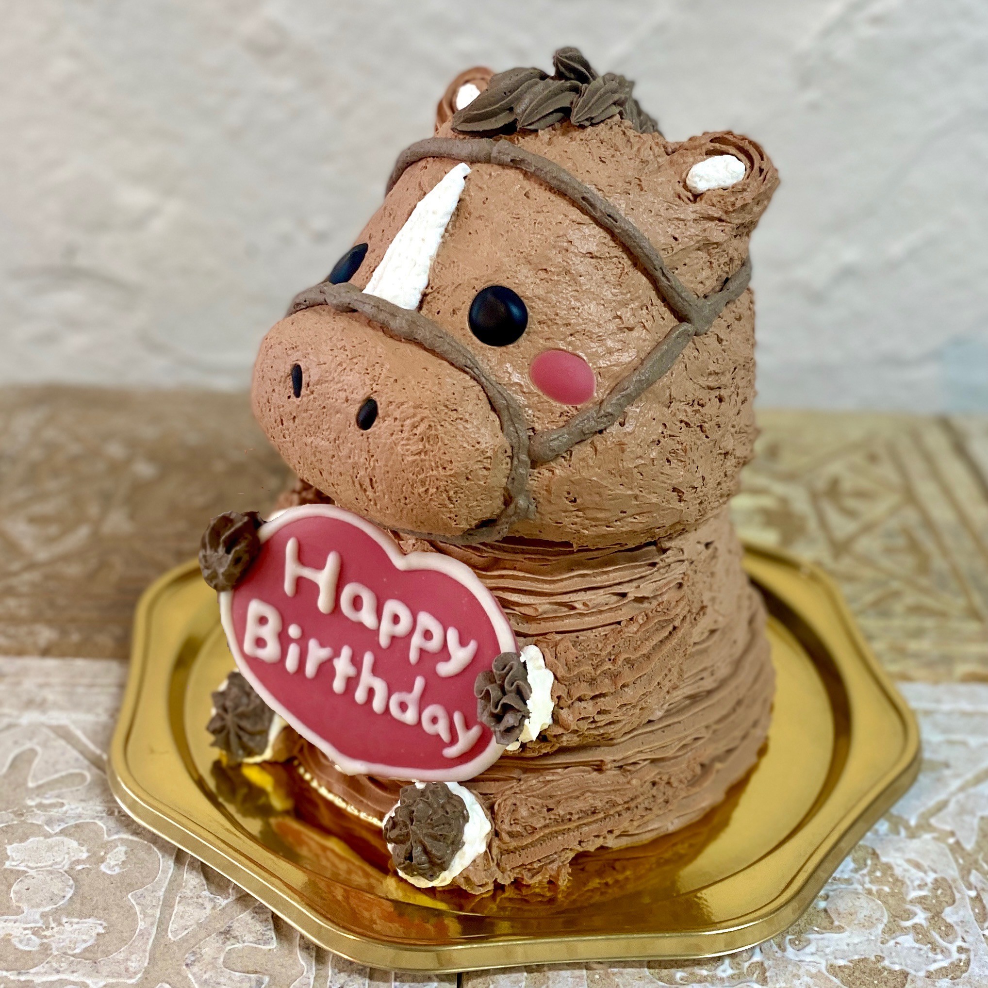 馬の立体ケーキ(茶色の頭絡) 動物 ケーキ 誕生日 チョコレート センイルケーキ 5号 チョコケーキ