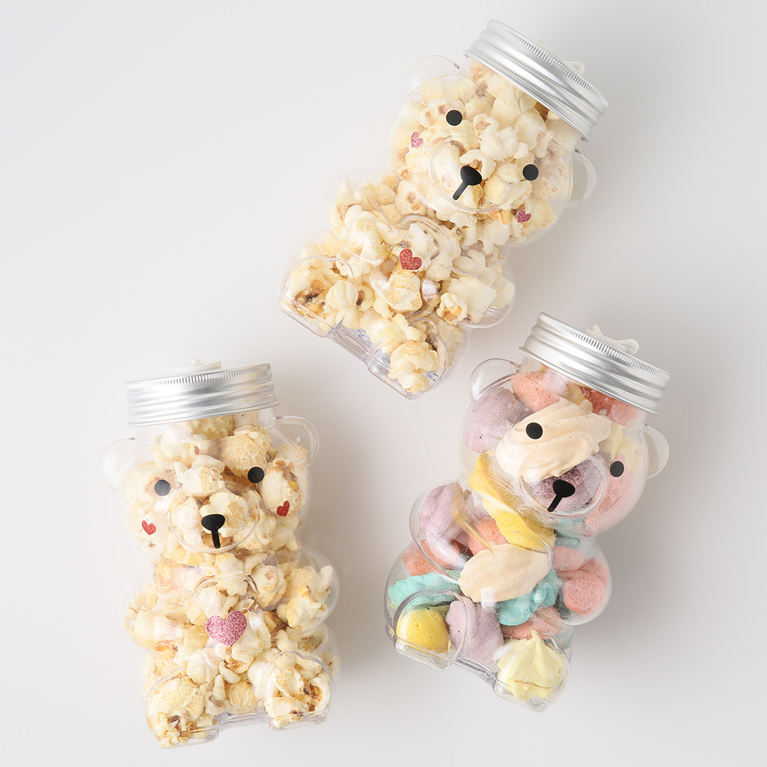 【ギフトに最適】【D】かわいいクマさんのポップコーン缶2セット、メレンゲ缶1セット入り