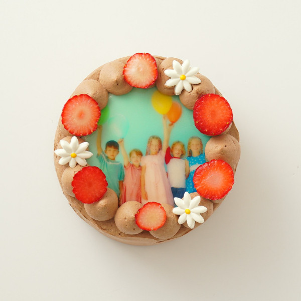 丸写真ケーキチョコレート 苺×フラワー 3号(1~2名様向け)