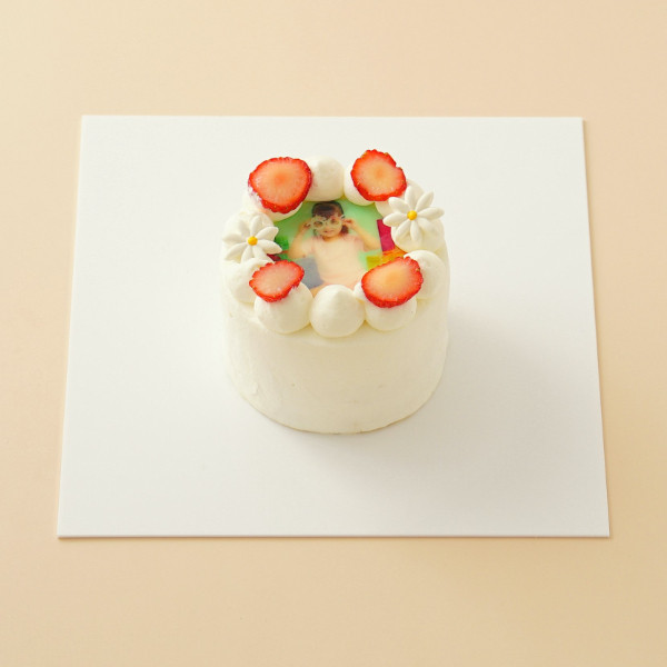 丸写真ケーキ 苺×フラワー 3号(1~2名様向け)