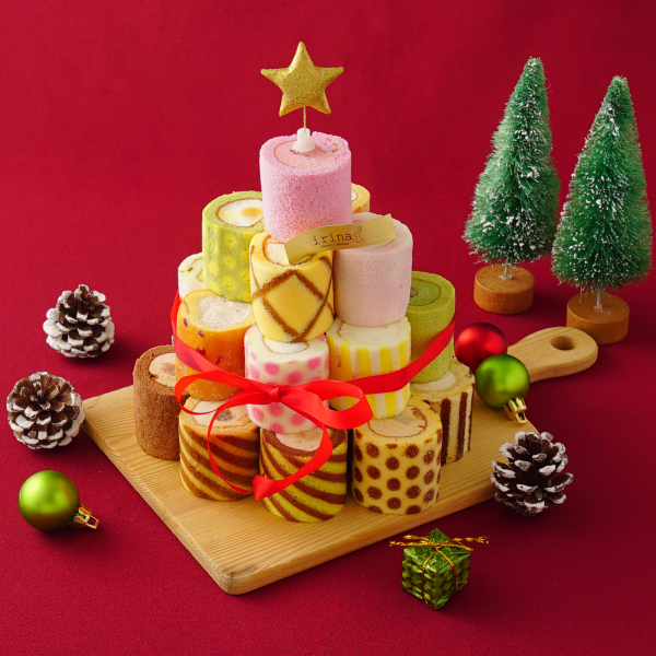 【まるでツリーのようなロールケーキ】クリスマス25種ロールケーキタワーキット4段（25個入）クリスマス2023