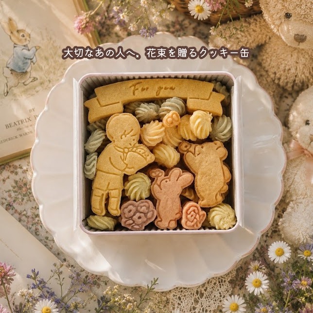 クッキー缶｜大切なあの人へ想いを込めて贈る特別な花束｜誕生日・記念日・ありがとう・お祝いに｜きみと季節のとなりに「花束」