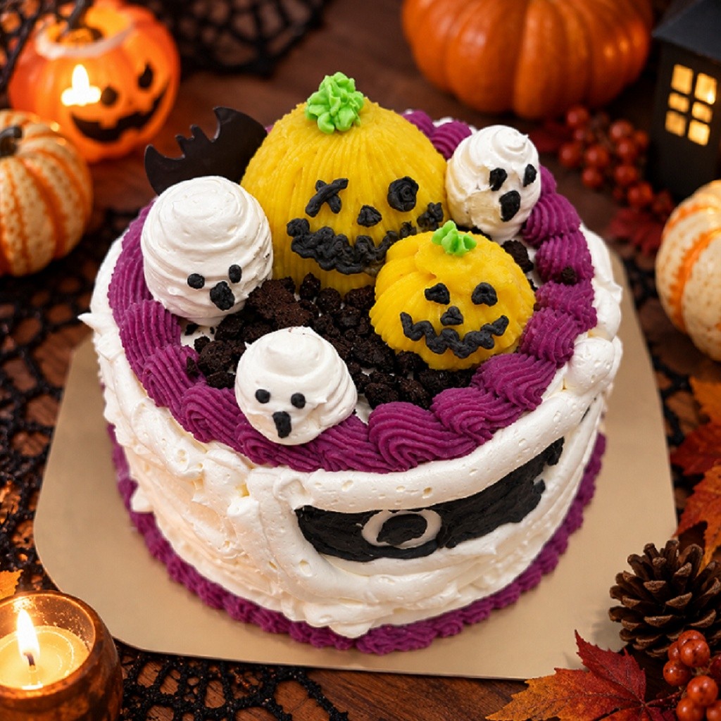 ハロウィンデコレーションケーキ 4号/5号 フルーツミックス入り ～かぼちゃ＆おばけのパーティーケーキ～