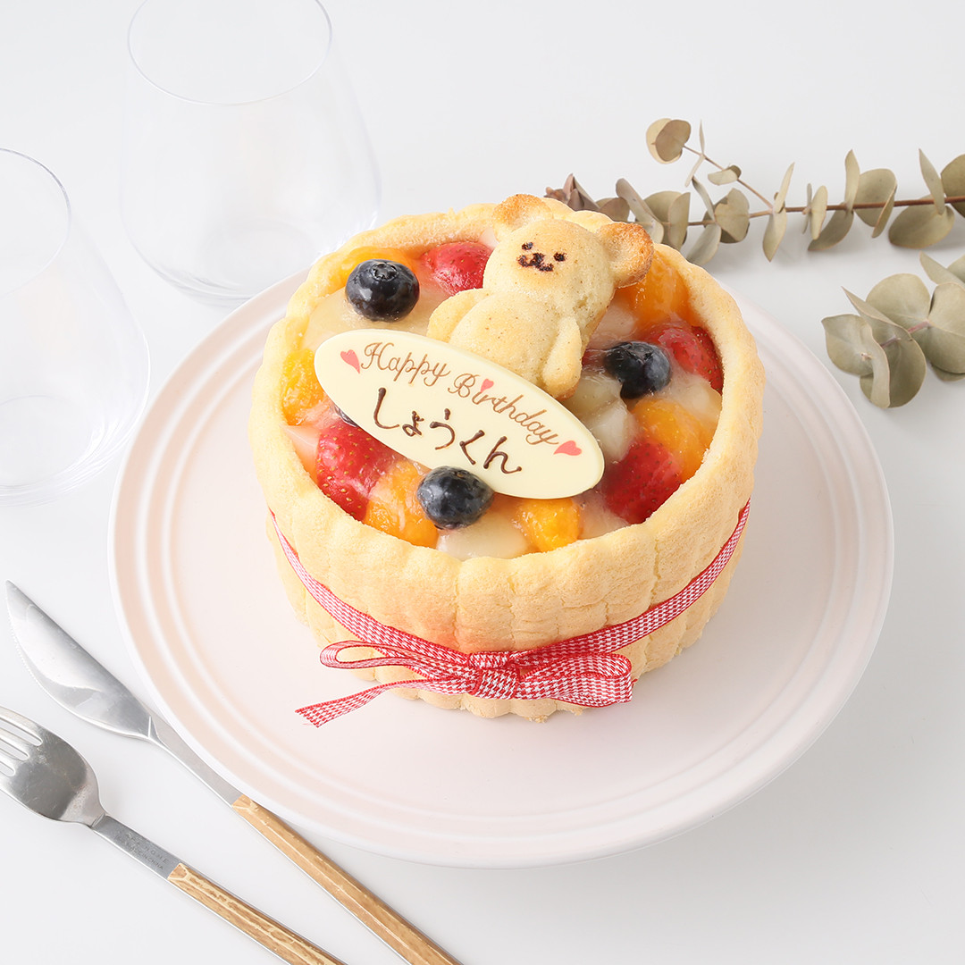 くまのフィナンシェ付 4号 豆乳クリームのファーストバースデーケーキ（サンタアンジェラ） | Cake.jp