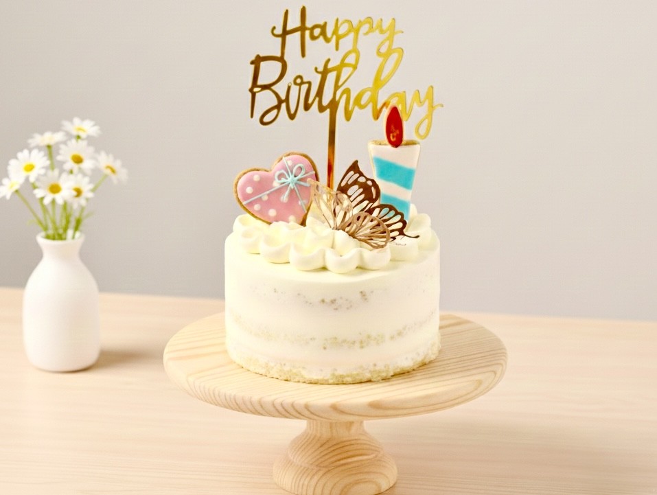 【低甘味、低脂肪の体に優しいヨーグルトクリーム】  エレガントネイキッドケーキ 選べるアイシングクッキー ファーストバースデー  4号 12cm スマッシュケーキとしても最適！