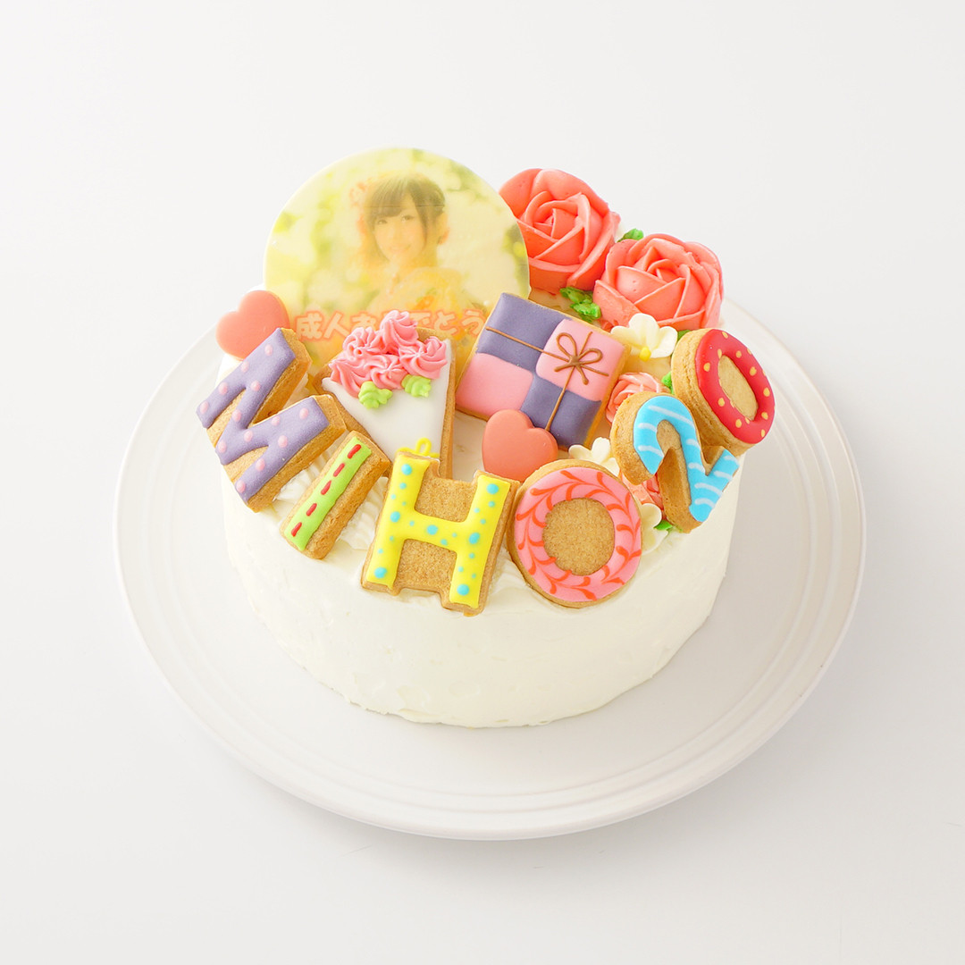 フラワー苺ショートフォトケーキ  選べるアイシング 写真ケーキ 5号 【お好きなイラストも人気です】 