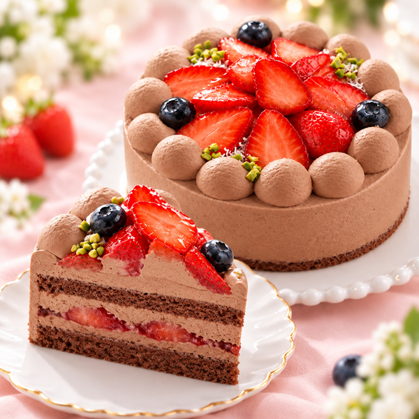NEW 苺 チョコレートケーキ 4号 ベルギー産チョコ半解凍でとろける(室温で半解凍していただくと、外はふんわり、中はひんやりとした食感をお楽しみいただけます)濃厚クーベルチュールチョコ アニバーサリーカード #ふわひん純生いちご