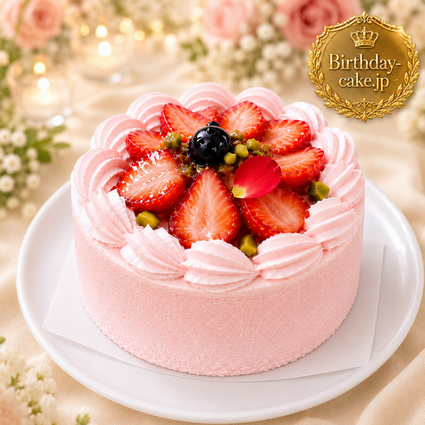 NEW ピンク色の純 生クリーム 苺 ケーキ 6号 半解凍でとろける（室温で半解凍していただくと、外はふんわり、中はひんやりとした食感をお楽しみいただけます）北海道純生クリーム・小麦粉 バースデーケーキ お誕生日ケーキ #ふわひん純生いちご