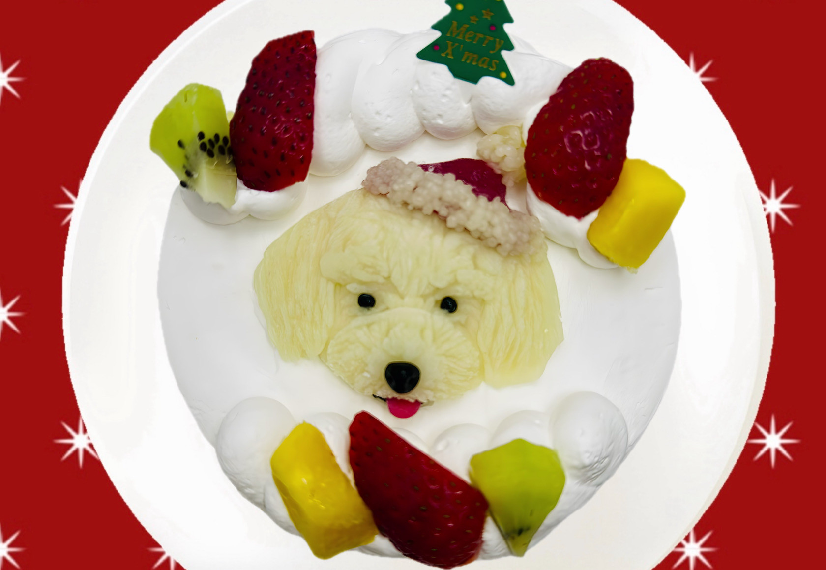 写真がそのままお顔に！クリスマスわんこ立体ケーキ 5号 15cm 大型用