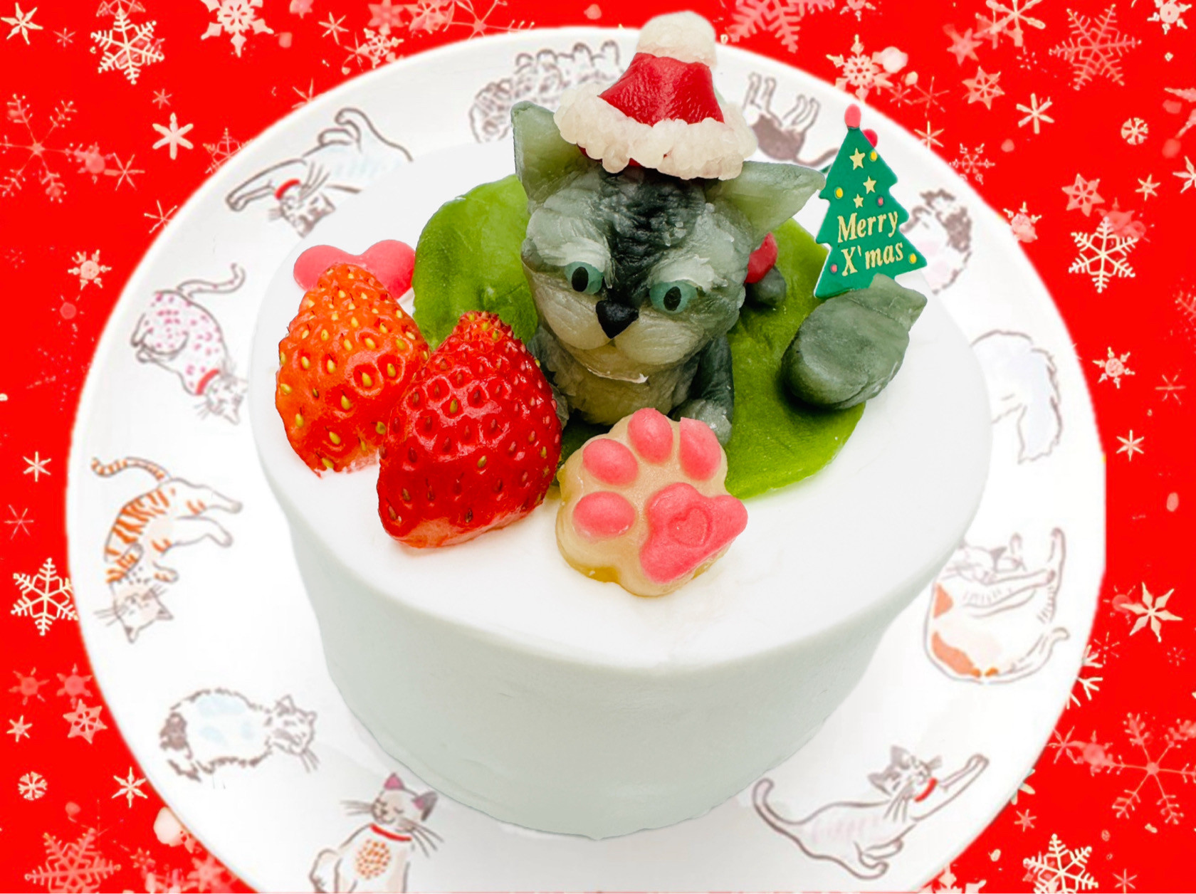 お写真から食べられるマスコットに!クリスマスにゃんこマスコットケーキ 3号 9cm クリスマス2025