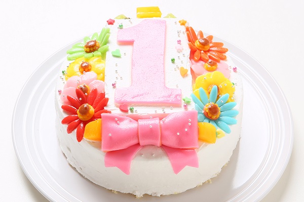 デコもり。Happy 1st birthdaycake 豆乳クリーム 4号 12cm