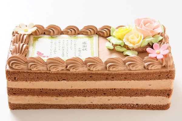 感謝状（メッセージ）生チョコケーキ  約18cmx約7.5cm 高さ約7cm  2