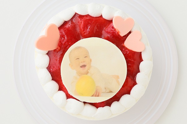 写真プレート付き苺デコレーションフォトケーキ