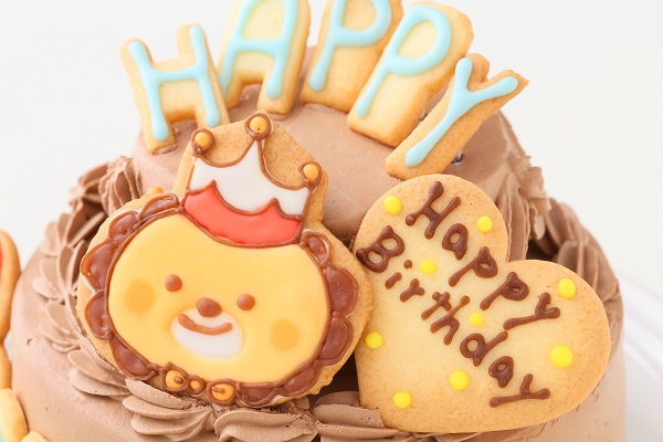 HAPPY　BIRTHDAYアイシングクッキー付き　イラストキャラクターデコレーションケーキ（チョコ生クリーム）　5号　15cm 10