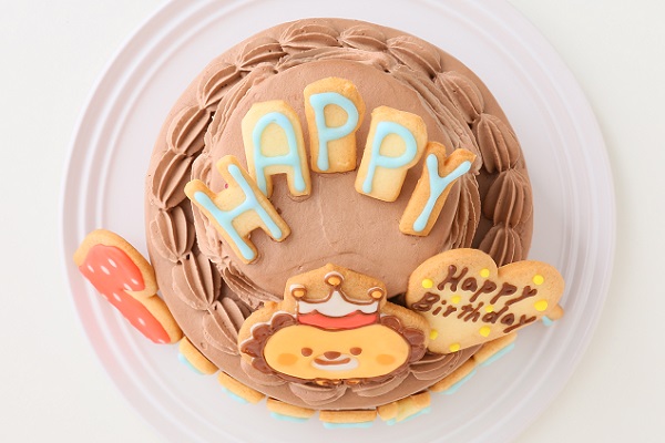 HAPPY　BIRTHDAYアイシングクッキー付き　イラストキャラクターデコレーションケーキ（チョコ生クリーム）　5号　15cm 3