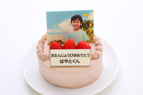 写真ケーキ 苺たっぷり！チョコ生クリームフォトデコレーションケーキ 4号 12cm（洋菓子ナポレオン） | Cake.jp