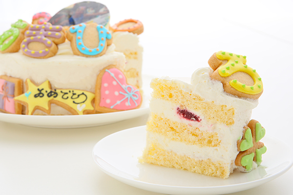 純生苺ショート　フォトケーキ　ひらがなアイシングクッキーケーキ　写真ケーキ　4号　12cm　※ひらがなタイプ登場しました！　ギフトに最適 3