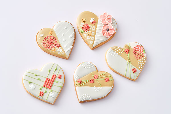 ハート 和柄ののアイシングクッキー 5個セット Sucre Cresia Cake Jp