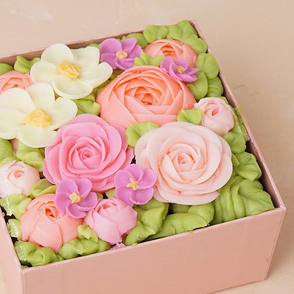 『食べられるお花のケーキ』 【Peach Pink】ボックスフラワーケーキ   の画像1枚目