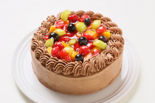 チョコ生クリームフルーツデコレーションケーキ　4号　12cm