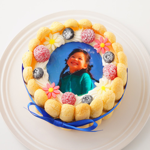 【リボンは3色から選べる！】オリジナルフォトケーキ　シャルロットケーキ　4号　12cm