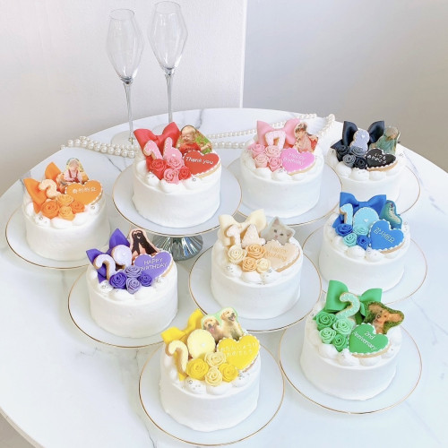 選べる8色♪セミオーダー　写真ケーキ（プリントケーキ）リボン付　4号　12cm