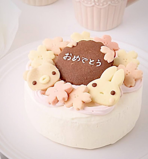 天然色素・国産小麦粉と安心食材☆季節のうさくまケーキ☆桜☆4号 12cm #お花のケーキ　#フラワーケーキ