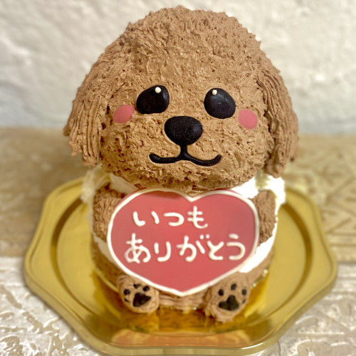 トイプードルの立体ケーキ　犬　ガナッシュクリーム　誕生日　センイルケーキ　動物ケーキ　ドンムルケーキ　