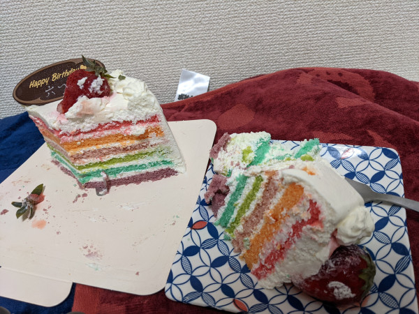 かわいい萌え断ケーキ♪　レインボーケーキ　5号　15cmの口コミ・評判の投稿画像